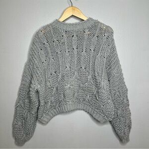 Hyfve Gray Chunky Knit Oversized Cropped Womens Sweater Size Medium